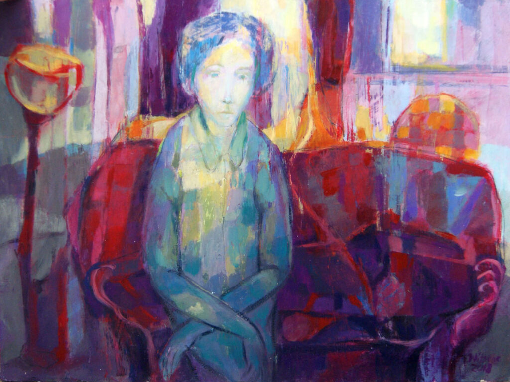 Frank Nitsche Werkserie Ansichten von Innen - Mädchen auf rotem Sofa 2018