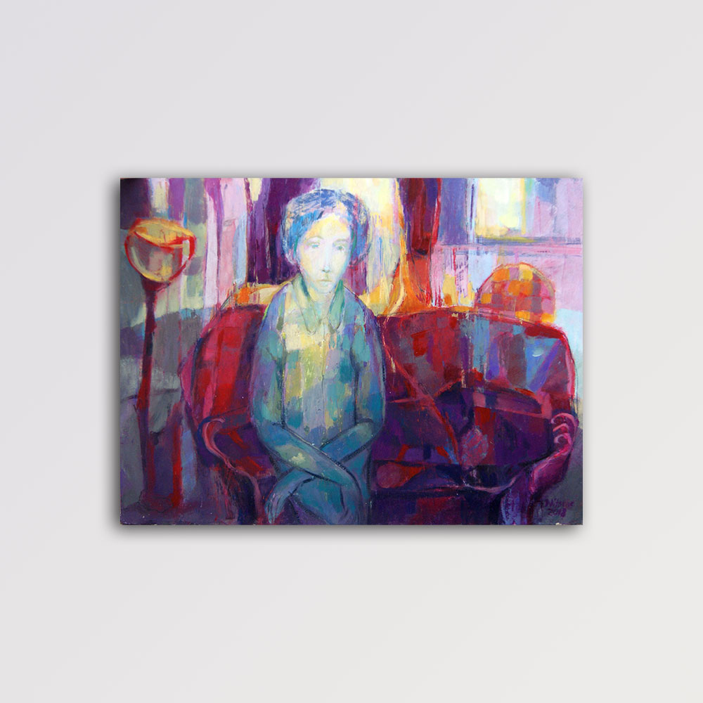 Frank Nitsche Werkserie Ansichten von Innen - Mädchen auf rotem Sofa 2019